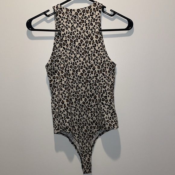 Natural Tone Cheetah Print Tank Top Bodysuit with High Neck - Picture 5 of 5
